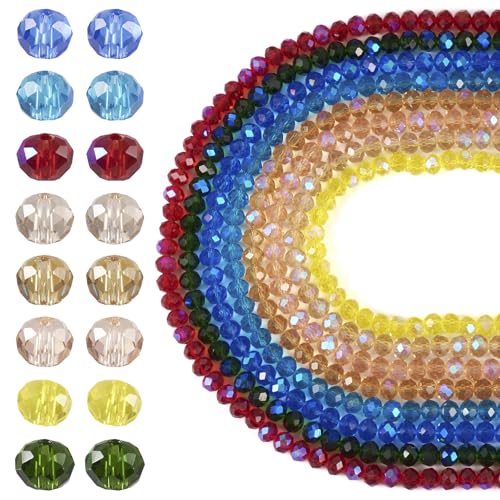 Beadthoven Glasperlen, 8 Stränge, halbe regenbogenbeschichtete Glasperlen, 6 mm, Rondelle, facettiert, lose Abstandshalter, Glasperlen für Bastelarbeiten, Schmuckherstellung von BB Beadthoven