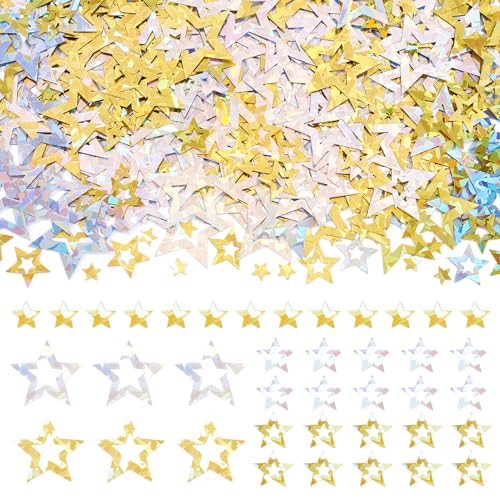 Beadthoven Glitzerstern-Pailletten, Tischkonfetti, 20–40 mm, schillerndes Stern-Konfetti, silberfarben, goldfarben, hohle Sterne, lose Pailletten, Spangles für Hochzeit, Party, Geburtstag, Festival Beadthoven Glitzerstern-Pailletten, Tischkonfetti, 20–40 mm, schillerndes Stern-Konfetti, silberfarben, goldfarben, hohle Sterne, lose Pailletten, Spangles für Hochzeit, Party, Geburtstag, Festival von BB Beadthoven