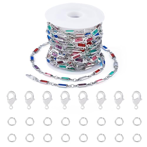 Beadthoven Halskette mit Strasssteinen aus Messing, 3 m, Kristall-Perlenketten, Glieder, DIY-Schmuckketten für Schmuckherstellung, mit Karabinerverschlüssen, Biegeringe für Halsketten, Armbänder, von BB Beadthoven