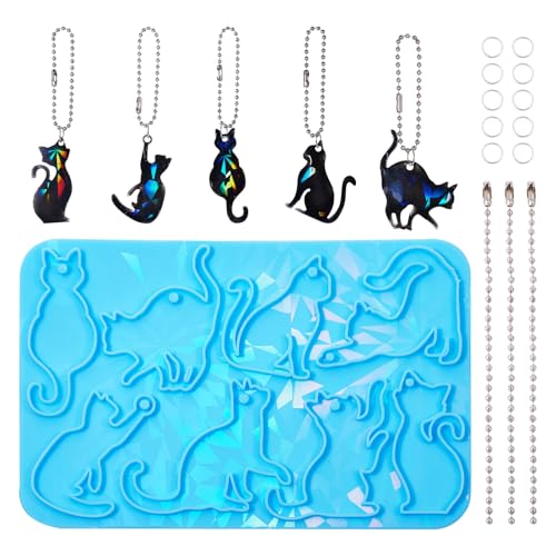 Beadthoven Holografische Katzen-Silikonformen, Schlüsselanhänger-Set, Kätzchen-Anhänger, Kugelkette, Epoxidharz, Gießformen für Bastelarbeiten, Schmuckherstellung, Bastelbedarf von BB Beadthoven