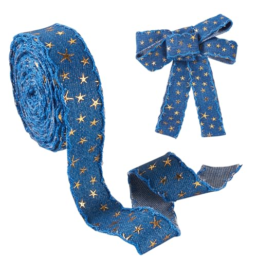 Beadthoven Jeansstoffband, Polyester, 3D-Goldfolie, Sternprägung, Jeansband, verdrahtet, Nähband für Kleidung, Nähen, Weihnachtsverzierung, 4,5 m, Marineblau von BB Beadthoven