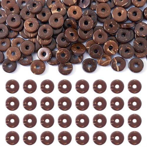 Beadthoven Kokosnussschalen-Perlen, natürlich, 7 mm, flache runde Perlen, Scheibe, Münzen, Abstandhalter, Bastelperlen für Freundschaftsarmbänder, Halsketten, Schmuckherstellung, Loch: 1 mm, 100 Stück von BB Beadthoven