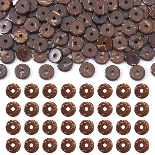 Beadthoven Kokosnussschalen-Perlen, natürlich, 8 mm, flache runde Perlen, Scheibe, Münzen, Abstandhalter, Bastelperlen für Freundschaftsarmbänder, Halsketten, Schmuckherstellung, Loch: 1 mm, 100 Stück von BB Beadthoven