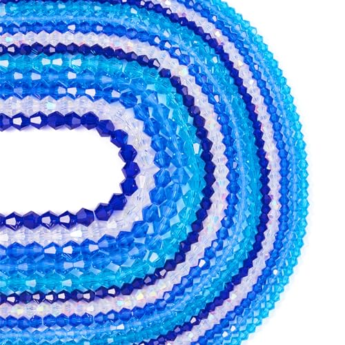 Beadthoven Kristall-Doppelkegel-Glasperlen, 15 Stränge, Abstandshalter, Blau, Großpackung für DIY-Armbänder, Schmuckherstellung von BB Beadthoven