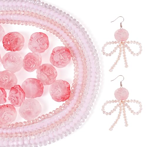 Beadthoven Kristall-Glasperlen, 6 Stränge, mit 20 Stück mattierten Farbverläufen, Rosa, Acryl-Rosenstruktur, runde Perlen für DIY-Armbänder, Halsketten, Schmuckherstellung von BB Beadthoven