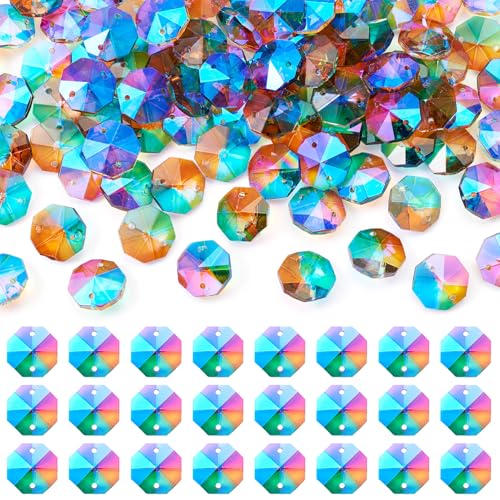 Beadthoven Kristall-achteckige Perlen, 2 Löcher, galvanisierte Glasperlen, facettierte achteckige Glieder für DIY-Bastelarbeiten, Kronleuchter, Prismenperlen, Kette, Schmuckherstellung, Loch: 1,6 mm, von BB Beadthoven