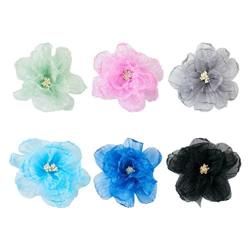 Beadthoven Organza-3D-Blumen, 6 Farben, Stoffapplikationen, Ornament-Zubehör, künstliche Hochzeits-Bastelblumen zum Nähen, Brautschmuck, Handgelenk, Ansteckblumen, Haarschmuck, Kleider, Dekorationen von BB Beadthoven