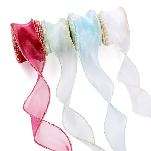 Beadthoven Organza-Band, 40 Meter, schillerndes Organza-Band, 40 m, durchsichtiger Stoff, Chiffon-Bänder, Netzstoff, Weihnachtsdekoration, Spitzenbesatz für große Schleife, Hochzeit, von BB Beadthoven