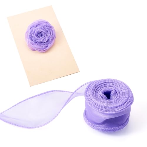 Beadthoven Organza-Chiffonband, 40 mm breit, Polyester, Drahtrand, durchscheinendes Chiffonband für Schleife, Kränze, Blumenstrauß, Geschenk, Dekoration, Basteln, Flieder von BB Beadthoven