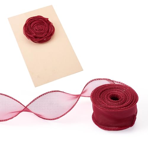 Beadthoven Organza-Chiffonband, 40 mm breit, Polyester, Drahtrand, durchscheinendes Chiffonband für Schleife, Kränze, Blumenstrauß, Geschenk, Dekoration, Basteln, Schamottstein von BB Beadthoven