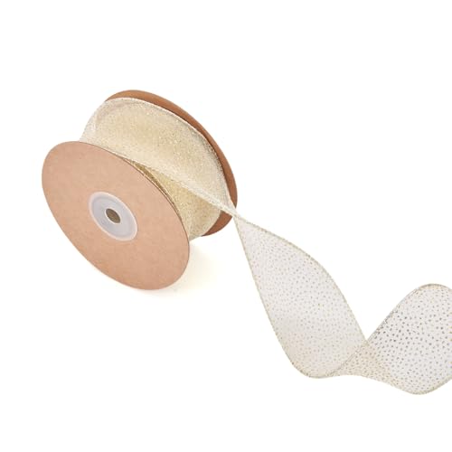 Beadthoven Organza-Glitzerbänder, durchscheinend, 50 mm, Polyesterband mit Glitzer-Metallic, für Kränze, Blumensträuße, Kleiderschleifen, Hochzeitsdekorationen, Hellkhaki, 9,1 m von BB Beadthoven