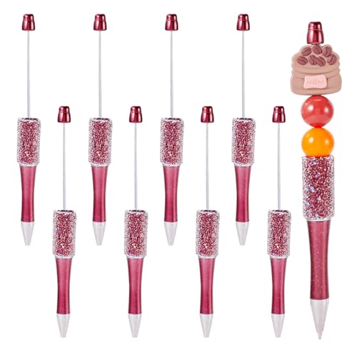 Beadthoven Perlen-Kugelschreiber, 1 mm, Perlen-Rollerball, Kunststoff, DIY, personalisierter Perlenstift mit funkelnden Kristallen, für Büro, Schule, Zubehör, Braun, 10 Stück von BB Beadthoven