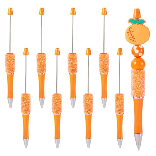 Beadthoven Perlen-Kugelschreiber, 1 mm, Perlen-Rollerball, Kunststoff, DIY, personalisierter Perlenstift mit funkelnden Kristallen, für Büro, Schule, Zubehör, Orange, 10 Stück von BB Beadthoven