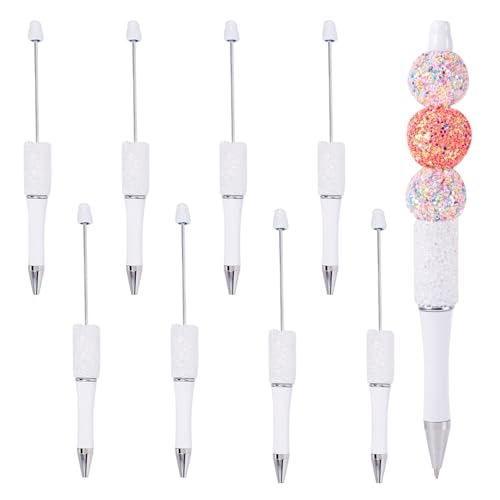 Beadthoven Perlen-Kugelschreiber, 1 mm, Perlen-Rollerball, Kunststoff, DIY, personalisierter Perlenstift mit funkelnden Kristallen, für Büro, Schule, Zubehör, Weiß, 10 Stück von BB Beadthoven