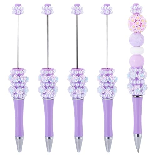 Beadthoven Perlen-Kugelschreiber, 1 mm, Perlen-Rollerball, Kunststoff, Perlenstifte mit Kunstharz, Blume, Dec für DIY, personalisierter Perlenstift, Büro- und Schulbedarf, Flieder von BB Beadthoven