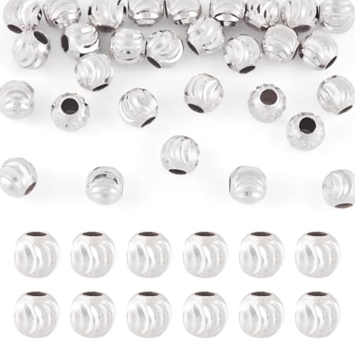 Beadthoven Perlen aus echtem 925er-Sterlingsilber, für Schmuckherstellung, 4 mm, runde Kugeln, Abstandshalter, Wellperlen, kleine Metall-Rocailles für stapelbare Armbänder, Halsketten, Ohrringe, 30 von BB Beadthoven