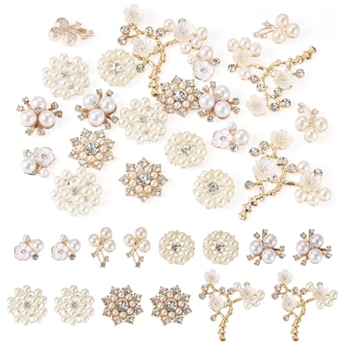 Beadthoven Perlenknöpfe mit Kristallverzierungen, 7 Stile, flache Rückseite, Perlen, Strass, Blumen-Brosche, Blumen-Anhänger für Schmuckherstellung, Kleidung, Taschen, Schuhe, Hochzeitsstrauß, von BB Beadthoven