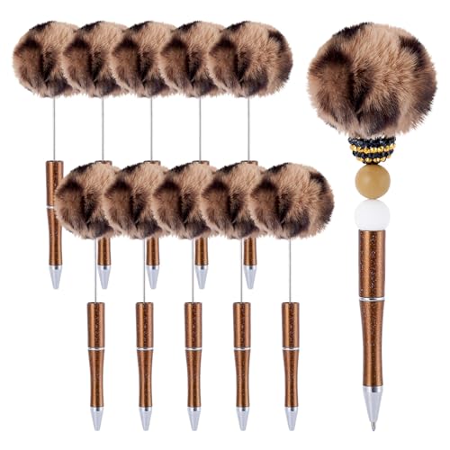 Beadthoven Plüsch-Kugelschreiber, Leopardenmuster, flauschiger Kugelschreiber, Pompom-Kugelschreiber für Heimwerker, personalisierter Perlen-Rollerball, Büro, Schulbedarf, Sienna von BB Beadthoven