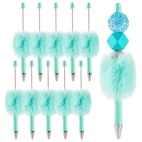 Beadthoven Plüsch-Kugelschreiber, flauschige Kugelschreiber, Pompom-Kugelschreiber für DIY, personalisierter Perlenstift, Tintenroller, Büro- und Schulbedarf, Aquamarin, 10 Stück von BB Beadthoven