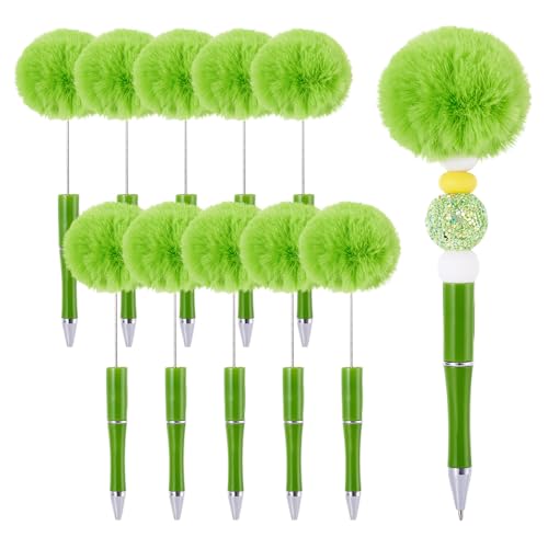 Beadthoven Plüsch-Kugelschreiber, flauschiger Kugelschreiber, Pom-Pom-Kugelschreiber für DIY, personalisierter Perlen-Rollerball, Büro, Schulbedarf, Limette, 10 Stück von BB Beadthoven