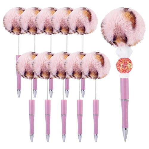 Beadthoven Plüsch-Kugelschreiber, flauschiger Kugelschreiber, Pompom-Kugelschreiber für Bastelarbeiten, personalisierter Perlen-Rollerball, Büro, Schulbedarf, Flamingo, 10 Stück von BB Beadthoven