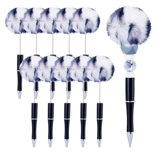 Beadthoven Plüsch-Kugelschreiber, flauschiger Kugelschreiber, Pompom-Kugelschreiber für DIY, personalisierter Perlen-Rollerball, Büro-Schulbedarf, Schwarz-Weiß, 10 Stück von BB Beadthoven