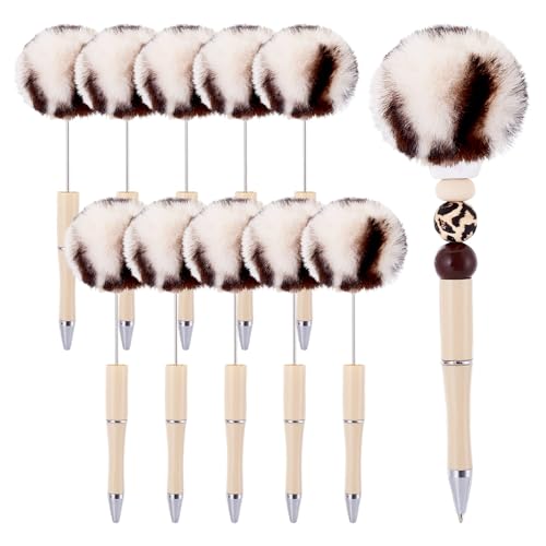 Beadthoven Plüsch-Kugelschreiber, flauschiger Kugelschreiber, Pompom-Kugelschreiber für DIY, personalisierter Perlen-Rollerball, Büro- und Schulbedarf, Antikweiß, 10 Stück von BB Beadthoven