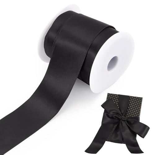 Beadthoven Polyester-Satinbänder, 38 mm breit, doppelseitiges Satinband, Bastelbänder für Hochzeitseinladungen, Brautschleife, Blumensträuße, Geschenkverpackungen, 9,1 m, Schwarz von BB Beadthoven