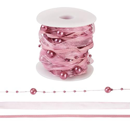 Beadthoven Spitzenband aus Polyesterimitat, Spitzenborte mit ABS-Perlen, Organza-Spitzenband für Zuhause, Party, Dekoration, Nähen, Handwerk, Verpackung, Hellviolett, 5 m von BB Beadthoven