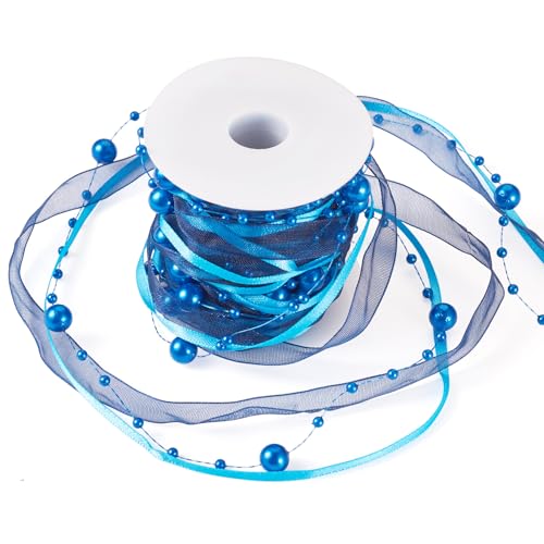 Beadthoven Spitzenband aus Polyesterimitat, Spitzenborte mit ABS-Perlen, Organza-Spitzenband für Zuhause, Party, Dekoration, Nähen, Handwerk, Verpackung, Marineblau, 5 m von BB Beadthoven