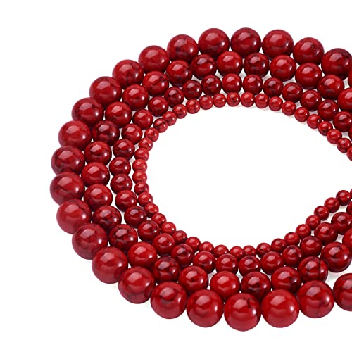 Beadthoven Synthetische Türkisperlen, 4 Stränge, 4 Größen, gefärbt, rot, glatt, rund, Türkisperlen für Bastelarbeiten, Armbänder, Halsketten, Schmuckherstellung, Loch: 1 mm von BB Beadthoven