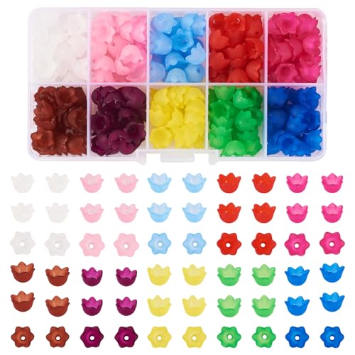 Beadthoven Transparente mattierte Acryl-Blumenperlen, gemischte Farben, Maiglöckchen, Blumen-Perlenkappen, Mini-Abstandshalter für Schmuckherstellung, Armband, Halskette, 250 Stück von BB Beadthoven