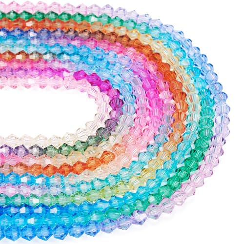 Beadthoven facettierte Doppelkegel-Glasperlen, transparent, Farbverlauf, facettiert, Doppelkegel, Kristallperlen, Strang, kleine Glas-Rocailles, Abstandshalter für Schmuckherstellung, Halsketten, von BB Beadthoven