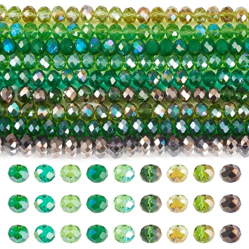 Beadthoven galvanisierte Glasperlen, 9 Stränge, 8 mm, halbe Regenbogenbeschichtung, facettenreich, Rondelle, Kristall, Bastelperlen für Halsketten, Armbänder, Ohrringe, Schmuckherstellung, Grün von BB Beadthoven