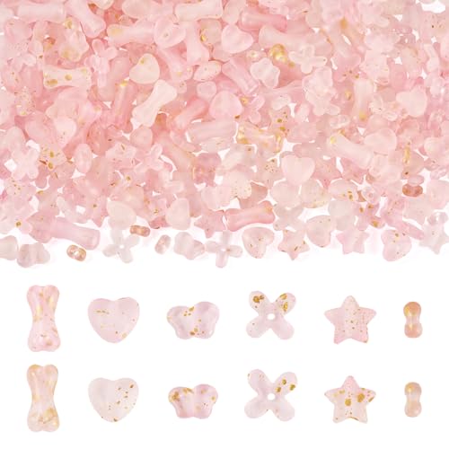 Beadthoven mattierte Acrylperlen mit Goldfolie, gemischte Formen, transparente Pastell-Kunststoffperlen für Schmuckherstellung, DIY, Handwerk, 150 g, Rosa von BB Beadthoven