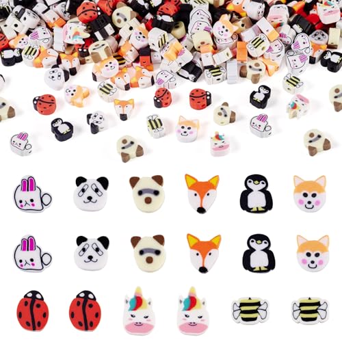 Beadthoven niedliche Tier-Polymer-Ton-Perlen, Cartoon-Fuchs, Einhorn, Panda, Hase, Welpen, Pinguine, flache Rückseite, Abstandshalter für DIY-Schmuckherstellung, Bastelbedarf, 80 g von BB Beadthoven