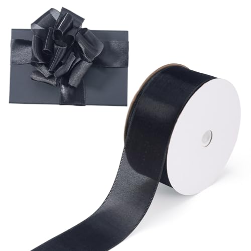 Beadthoven schwarzes Organzaband, 20 Meter x 3,8 cm, Chiffonband, Polyester-Stoffband für Geschenkverpackungen, Hochzeitseinladungen, Weihnachtsschmuck, Kranz, Schleifen, Blumenstrauß, Handwerk von BB Beadthoven