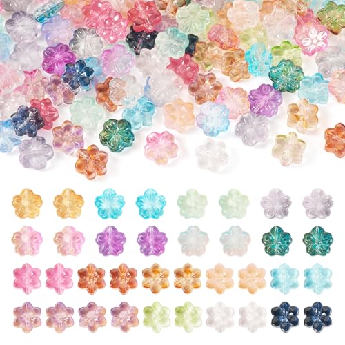 Beadthoven transparente Blumen-Glasperlen, bunt, bumpig, floral, Kristallblüten, Abstandshalter für Armband, Halskette, Ohrringe, handgefertigte Schmuckherstellung, Loch: 1 mm, 120 Stück von BB Beadthoven