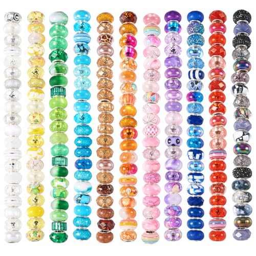 Beadthovne 220 Stück sortierte europäische Perlen mit großem Loch für Armbänder, gemischte Feenstäbe, Perlen, Rondelle, Harz, Strass, Charm-Perlen, Großpackung für Schmuckherstellung, DIY, Stifte, von BB Beadthoven