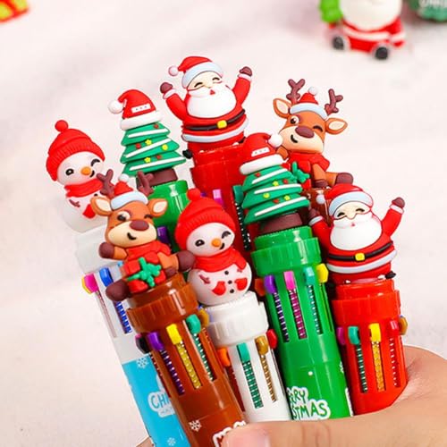 BBASILIYSD Mehrfarbige Weihnachts-Kugelschreiber, 10-in-1, mehrfarbig, einziehbarer Kugelschreiber, Cartoon-Weihnachtsgeschenk, mehrfarbiger Stift für Weihnachtsstrumpffüller, Weihnachtsgeschenke, von BBASILIYSD