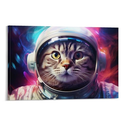 BBAUER Bunte Weltraumkatze Wandkunst Leinwand Drucke Weltraum Niedliche Tier Abstrakte Bilder auf Leinwand Poster Wanddekoration für Heimdekorationen von BBAUER