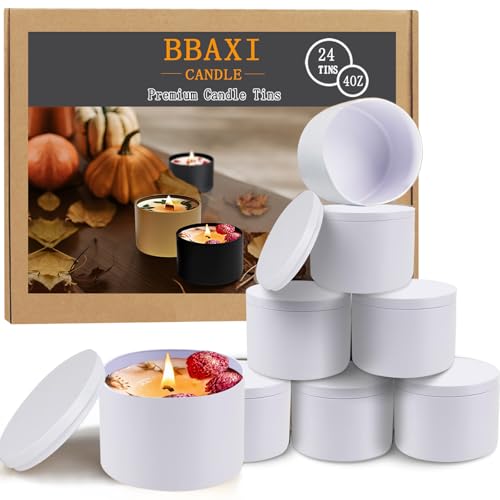 BBAXI Weiße Kerzendosen, 118 ml, 24 Stück, schwarze leere Kerzendose mit Deckel für DIY-Kerzenherstellung, matte volle weiße Kerzengläser für die Kerzenherstellung von BBAXI