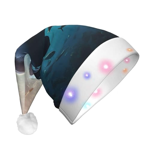 BBEXJIGY Weihnachtsmütze für Erwachsene, schwimmender Hai, unter dem Meer, Uni, Weihnachtsmütze (mit LED) von BBEXJIGY