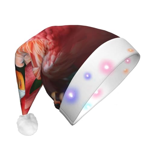 BBEXJIGY Weihnachtsmütze für Erwachsene mit rosa Flamingo und roter Ananas-Druck (mit LED) von BBEXJIGY