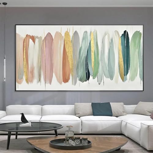 BBOVOBB Großes, farbenfrohes abstraktes Gemälde auf Leinwand, modernes, farbenfrohes Wandkunstdruckverfahren, übergroße Farbwohnzimmerdekoration, 90 x 185 cm (35,4 x 72,8 Zoll), ungerahmt von BBOVOBB