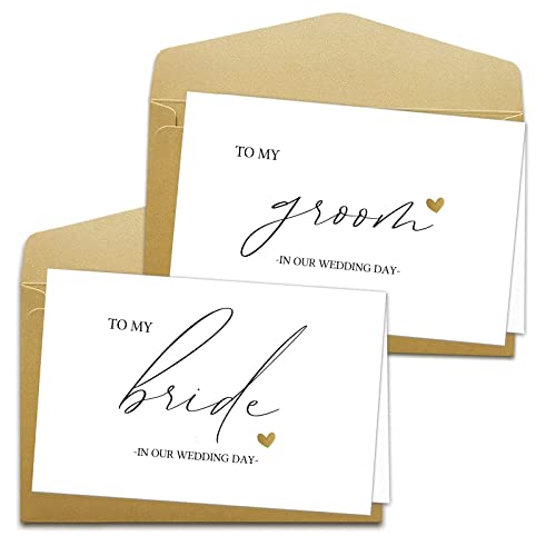 BBRGIRL Hochzeitskarten für Braut und Bräutigam, Hochzeitskarten, elegant, minimalistischer Stil, 15,2 x 20,3 cm, gefaltet, weiße Hochzeitskarten mit schwarzer Kaligraphie, 2 Stück von BBRGIRL