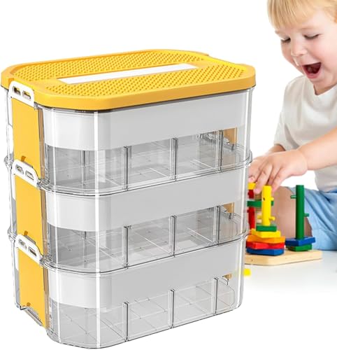 BBTEQEKN Kinder Aufbewahrungsbox mit Deckel, 3 Stufen Bausteine Boxen Aufbewahrung Spielzeugkiste, Sortierbox für LEGO von BBTEQEKN