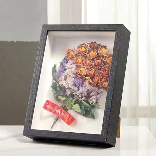 3D-Bilderrahmen, Holz, 3D-Bilderrahmen, 3 cm tiefer Kastenrahmen, Pflanzenprobenrahmen für gepresste Blumen, getrocknete Blätter, Display, Desktop-Tisch, Wanddekoration (Schwarz) von BBTISG