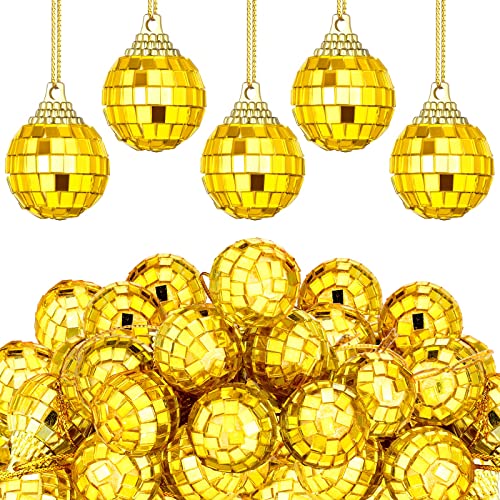 24 Stück Mini Disco Ball mit Seil Disco Party Dekoration Groovy Party Dekorationen Hängende Reflektierende Disco Ball Auto Spiegel Ornament Bühne Requisiten für Hochzeit Geburtstag (1,18 Zoll, Gold) von BBTO