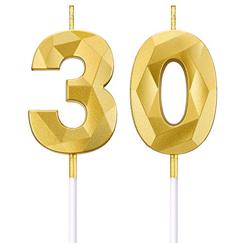 30. Geburtstag Nummern Kerzen 3D Rautenform Kuchen Kerzen Gold Glänzend Zahl 30 Kuchen Topper Dekoration für Geburtstag Hochzeit Jubiläum Feier, Gold von BBTO